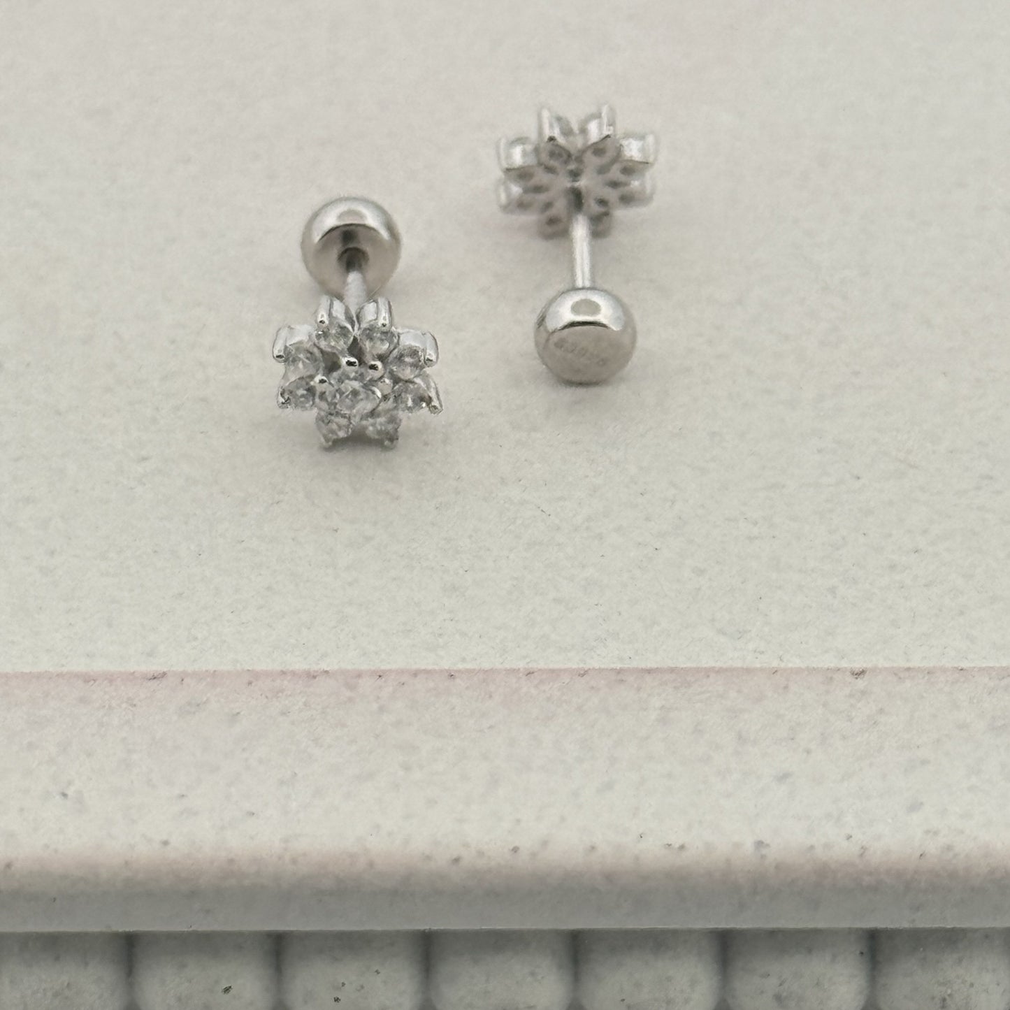 925 Silver Eight-petal Floral Studs With White AD | Radiant Daily And Festive Wear - image 1