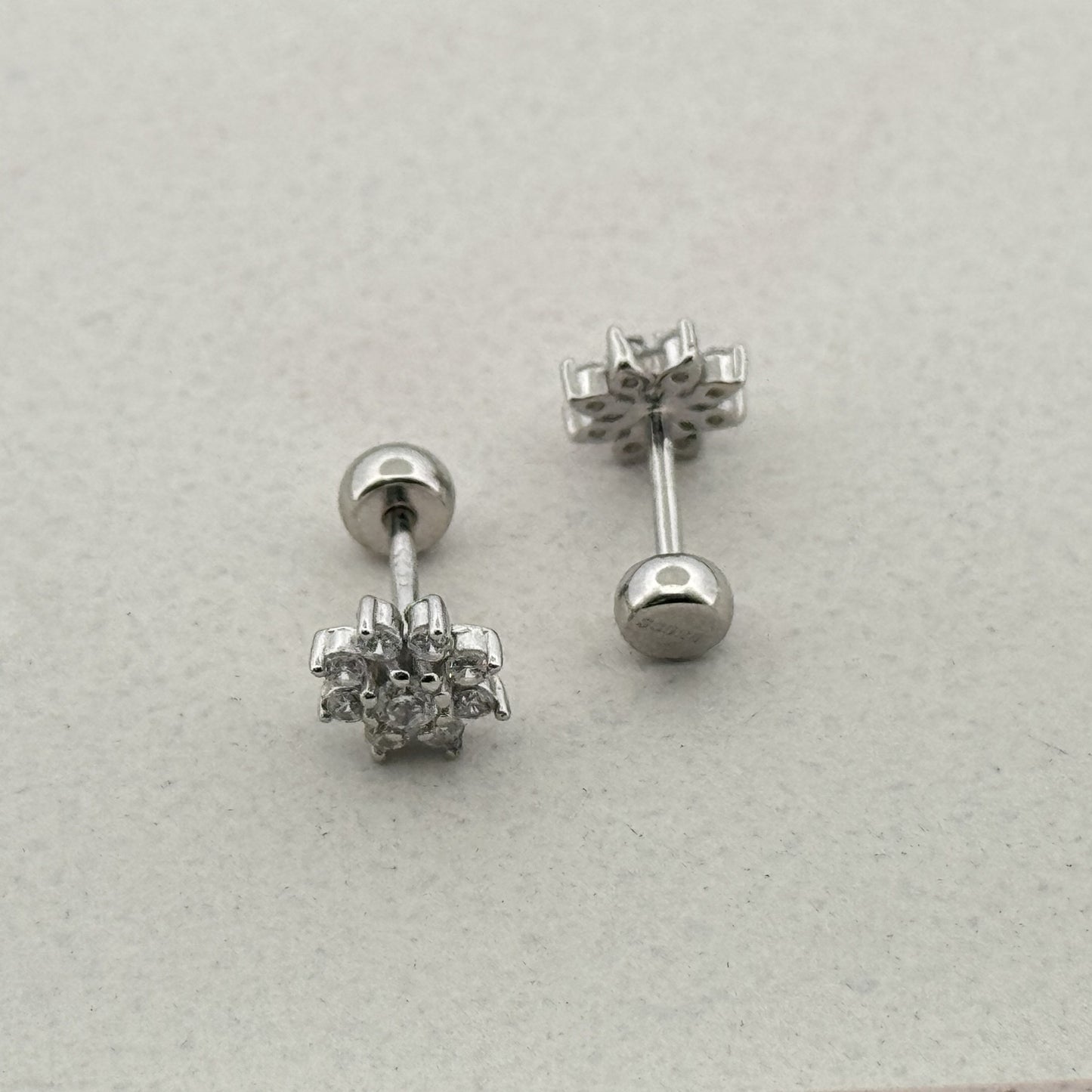 925 Silver Eight-petal Floral Studs With White AD | Radiant Daily And Festive Wear - image 2