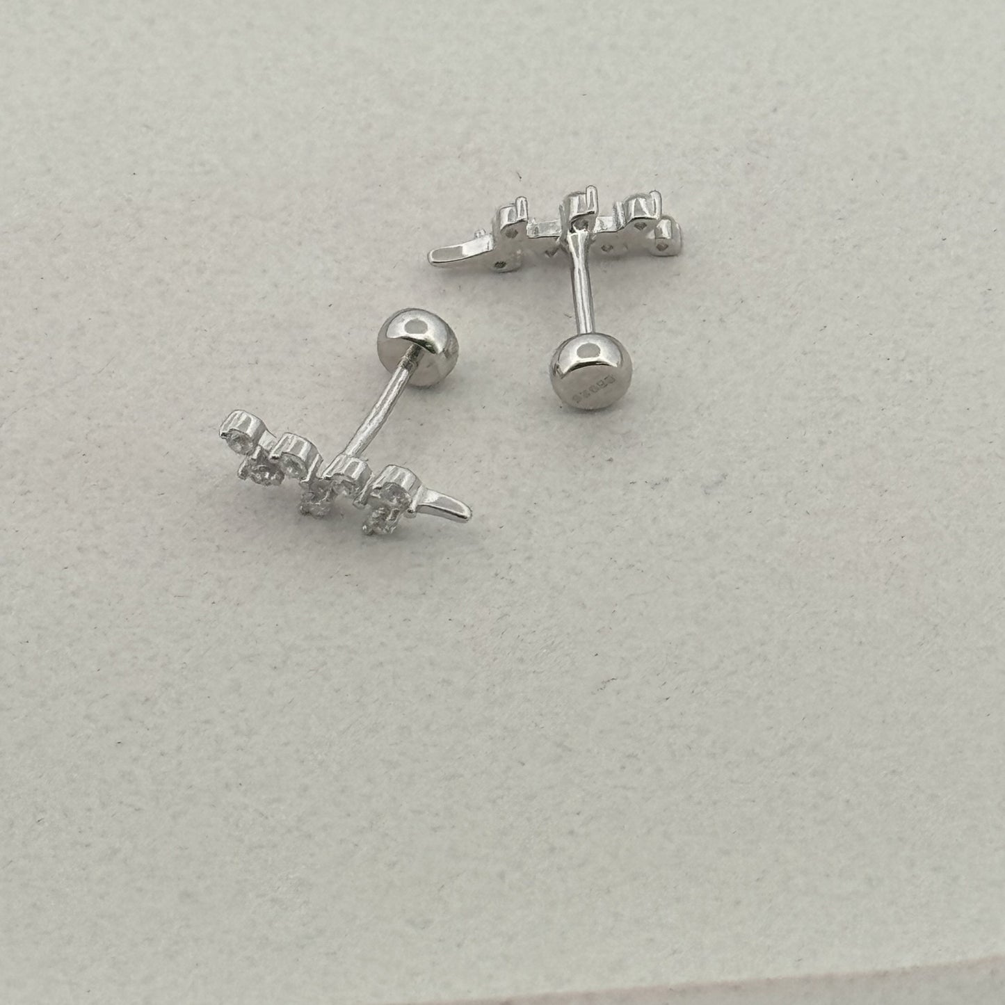 925 Silver Fern Ear Climber Studs With White AD | Nature-Inspired Minimal Office Wear - image 2