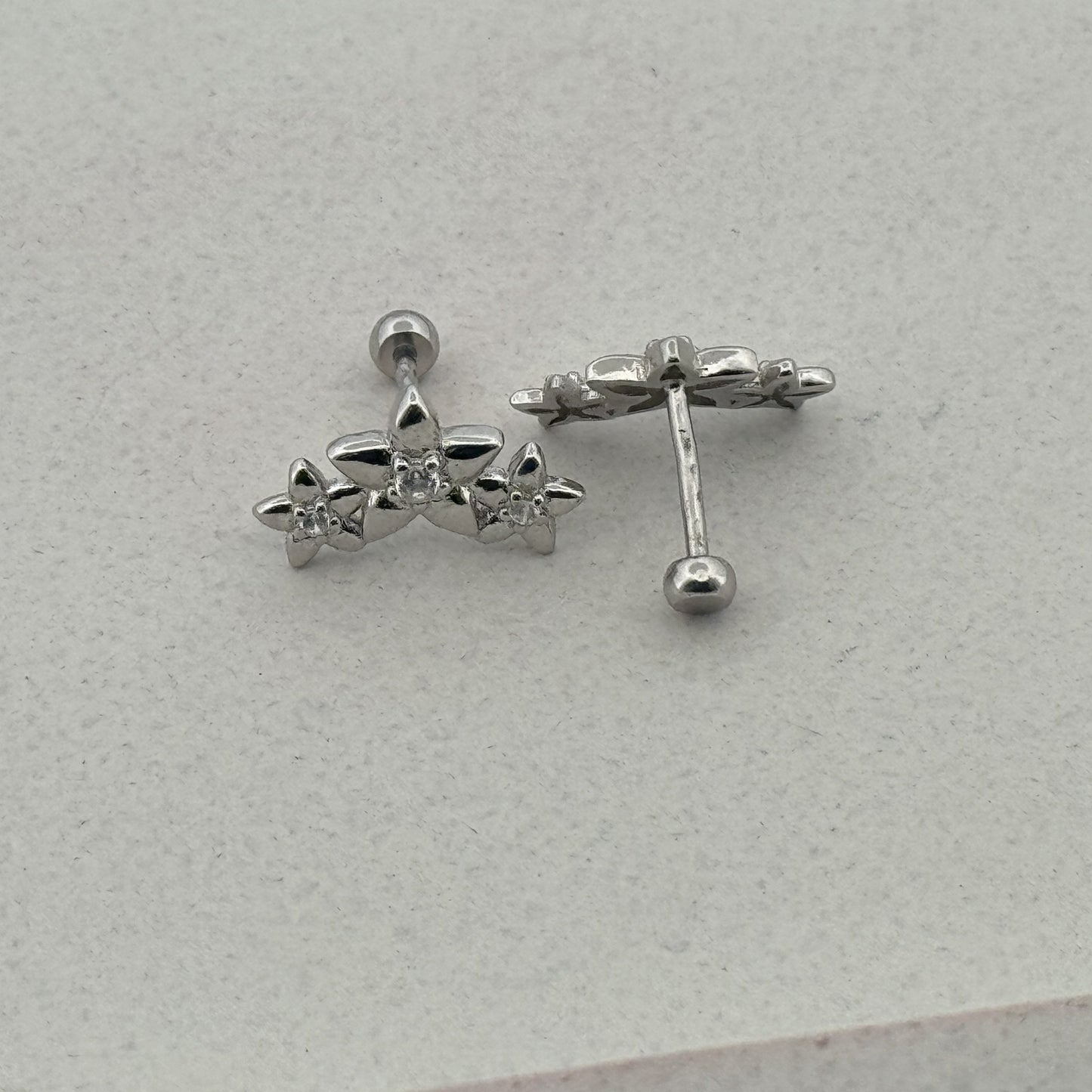 925 Silver Triple Star-Flower Studs With White AD | Sculptural Minimal Daily Modern Wear - image 2