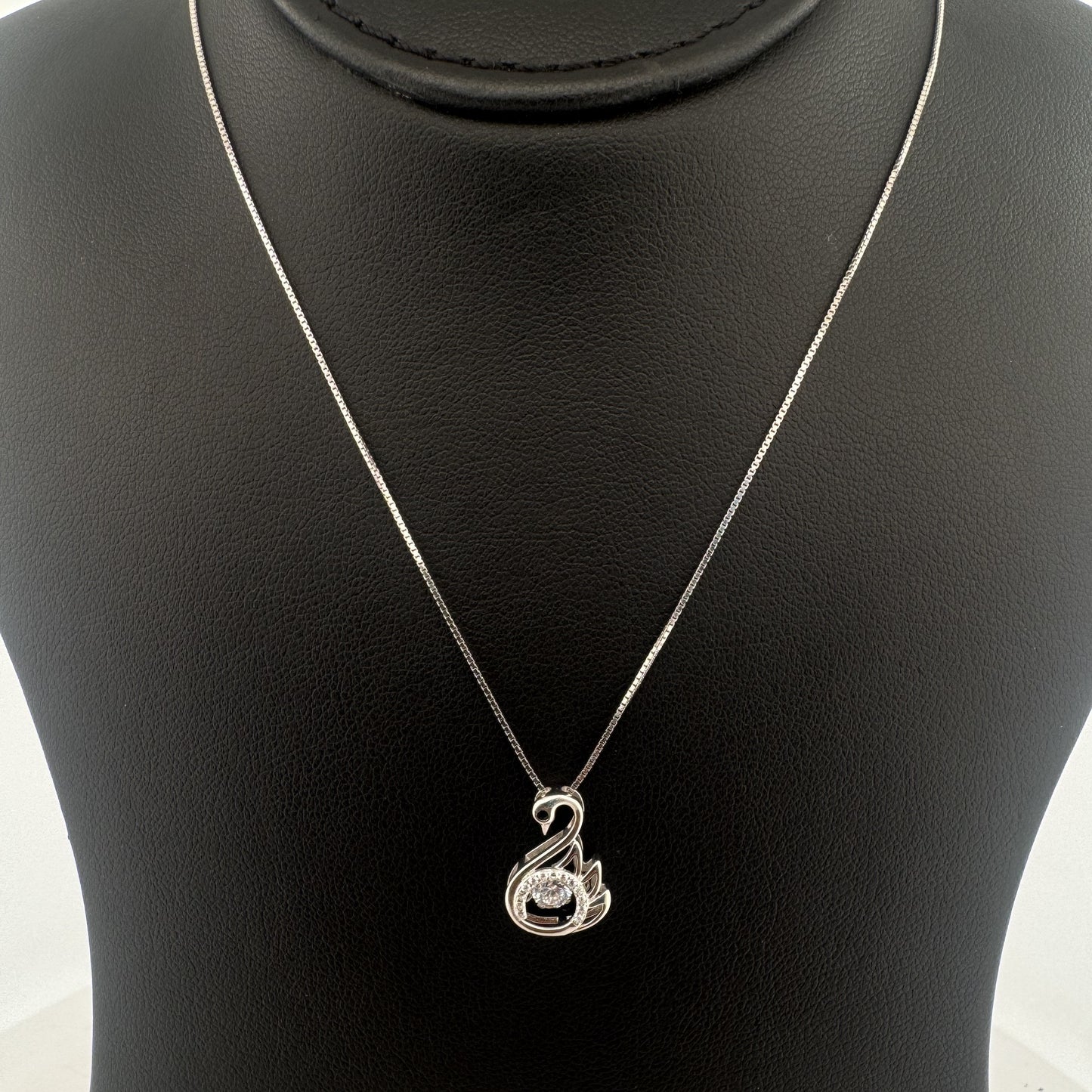 925 Silver Swan Pendant Necklace With Dancing White AD | Graceful Gifting For Her - image 1