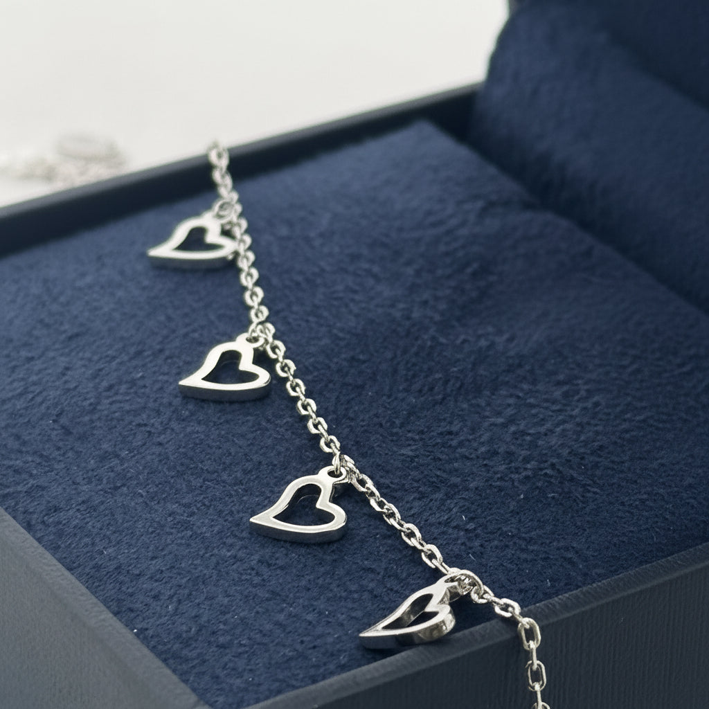 925 Silver Heart Charm Bracelet With Open-Outline Charms | Romantic Daily Gifting for Her - image 1