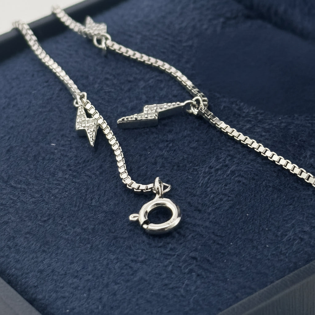 925 Silver Lightning Bolt Charm Bracelet With White AD Pavé | Electric Minimal Party Wear - image 1