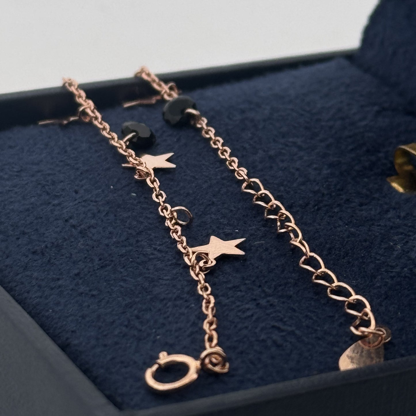 Rose-Tone 925 Silver Star Charm Bracelet With Black AD | Celestial Romantic Party Gifting - image 1