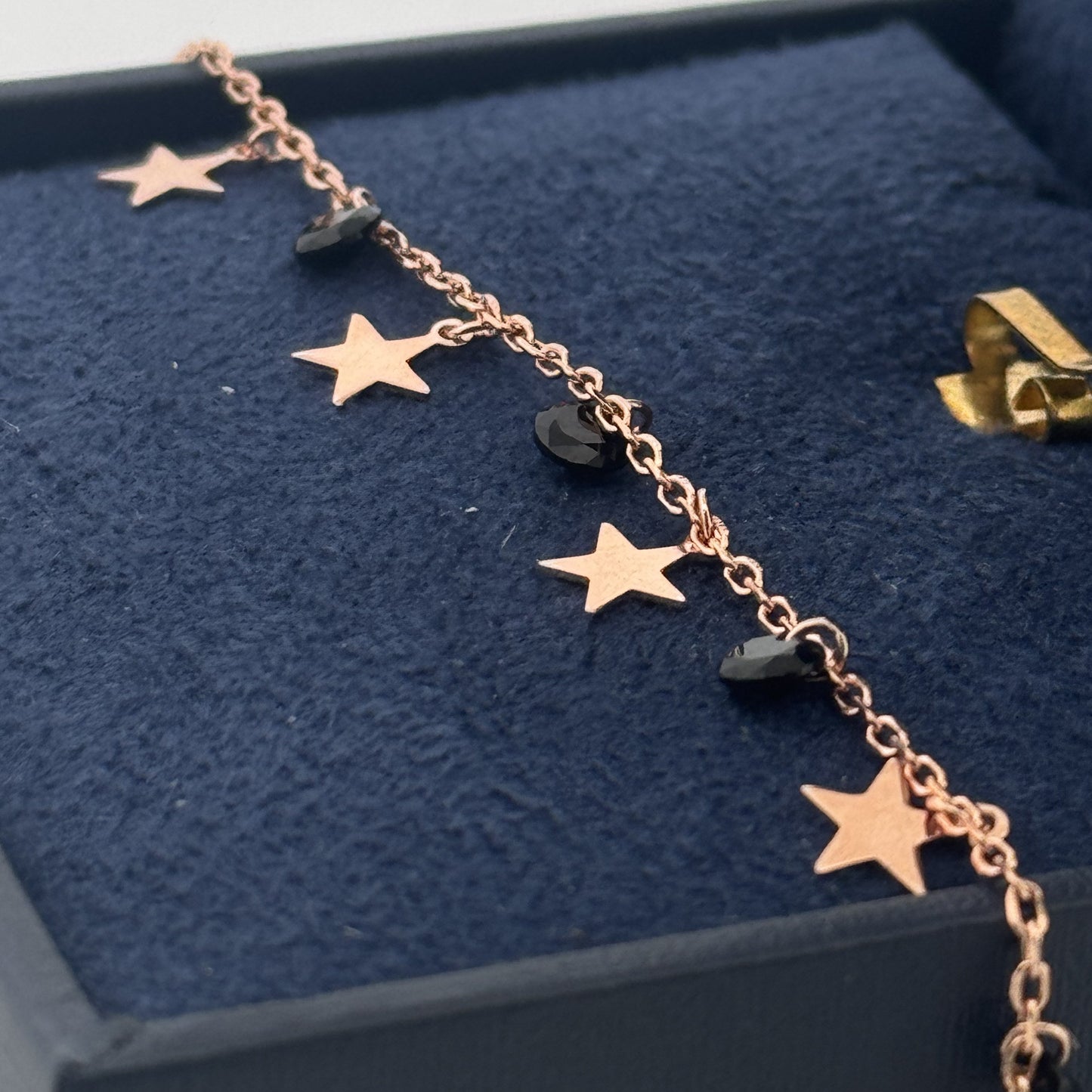 Rose-Tone 925 Silver Star Charm Bracelet With Black AD | Celestial Romantic Party Gifting - image 2