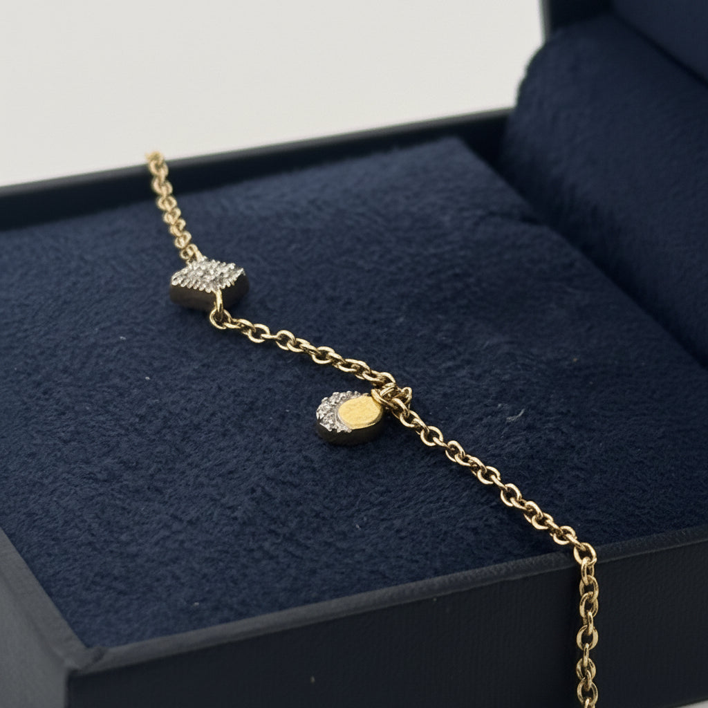 Gold-Plated 925 Silver Moon Charm Bracelet With White AD | Celestial Minimal Daily Gifting - image 1