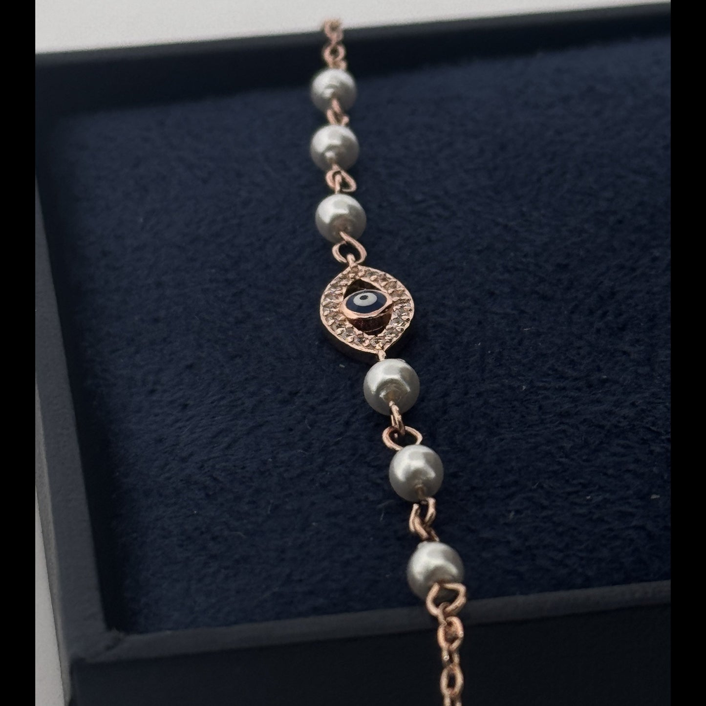 Rose-Tone 925 Silver Pearl And Evil Eye Bracelet | Organic Protective Charm For Daily Gifting - image 1