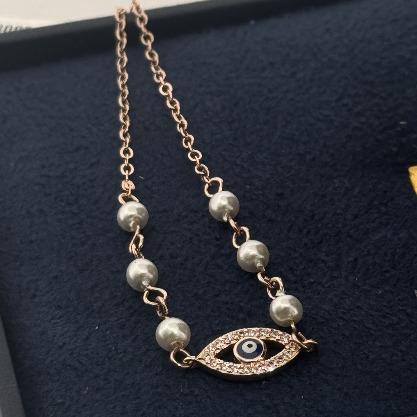 Rose-Tone 925 Silver Pearl And Evil Eye Bracelet | Organic Protective Charm For Daily Gifting - image 3