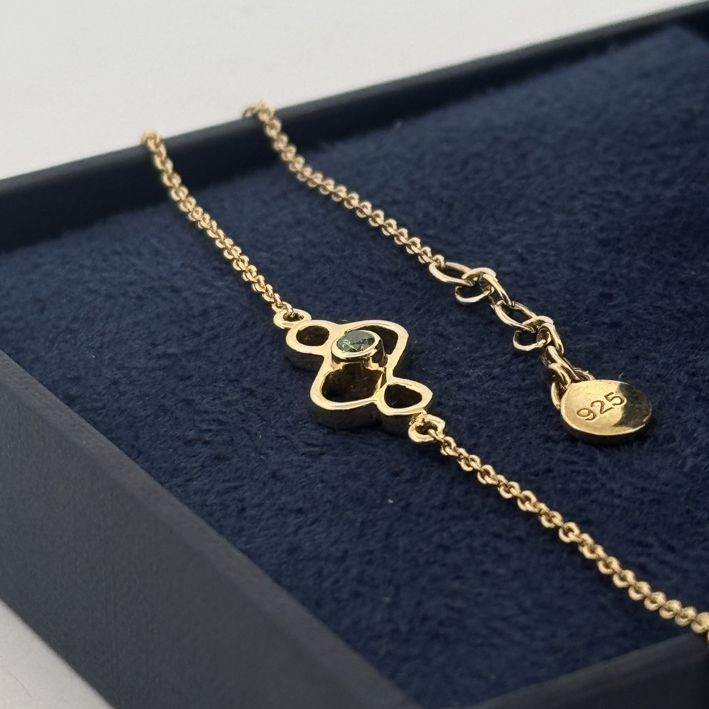 Gold-Plated 925 Silver Infinity Bracelet With Green AD Solitaire | Lush Modern Gifting Pick - image 2