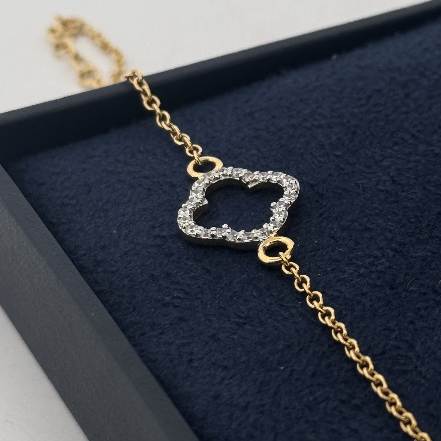 Gold-Plated 925 Silver Four-Leaf Clover Bracelet With White AD | Lucky Festive Gifting Pick - image 1