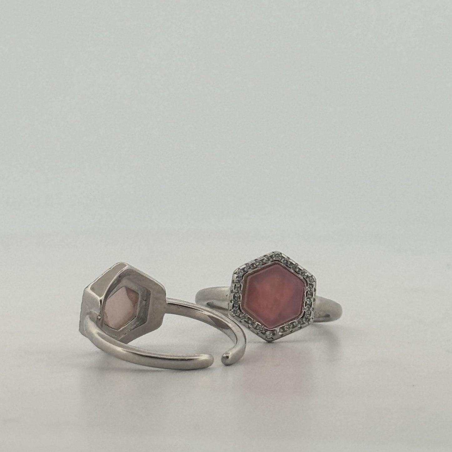 Rhodium-Plated 925 Sterling Silver Hexagon Toe Ring With MOP, Pink & White AD Stones