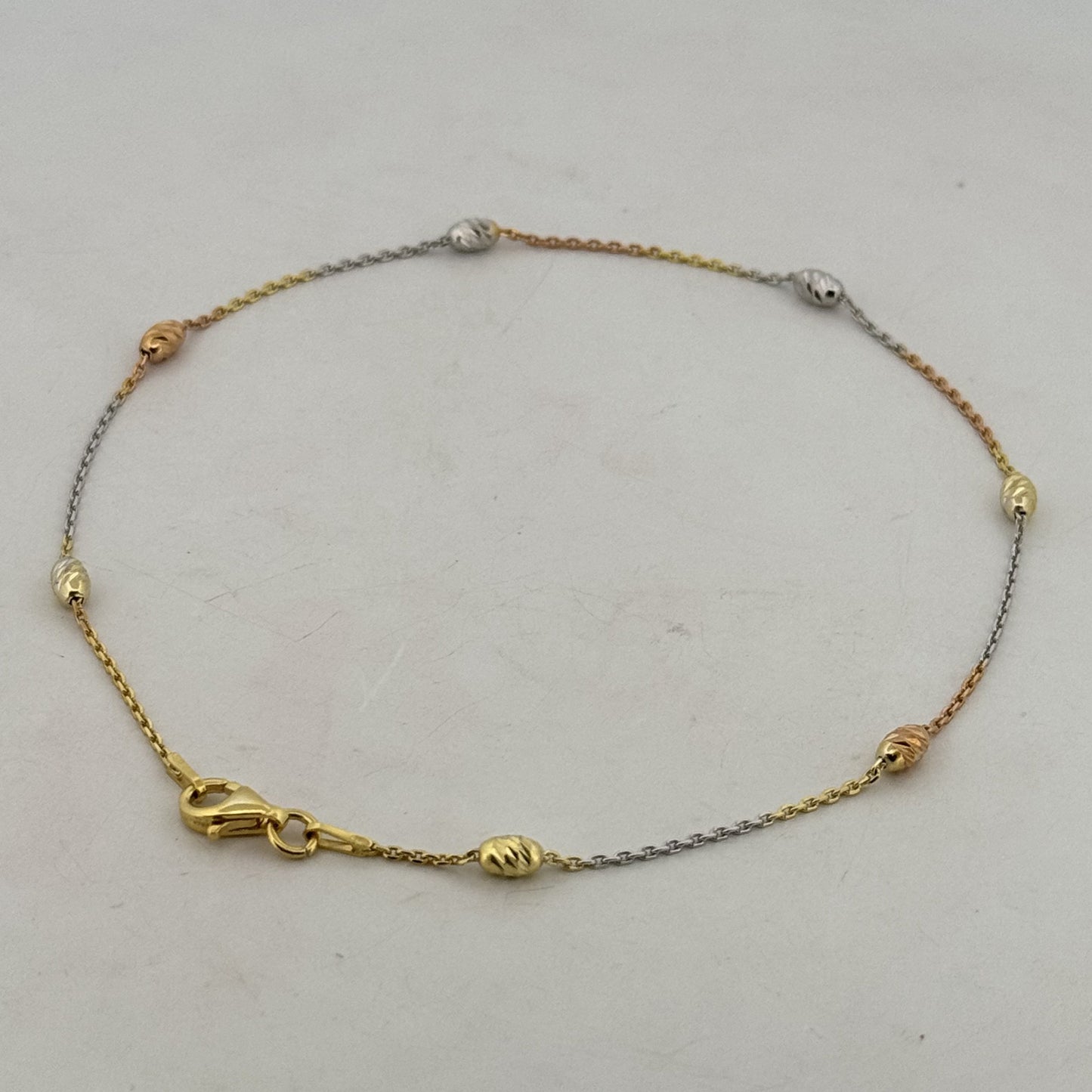 Multi-Tone Station Bead Anklet In Rose-Tone 925 Sterling Silver