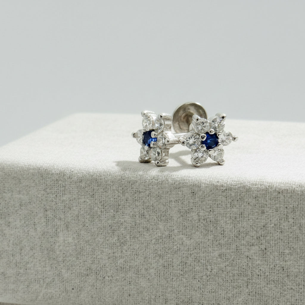 925 Sterling Silver Stud Earrings With White And Blue AD Stones