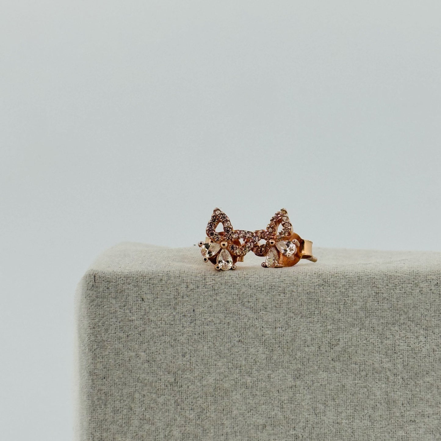 Rose-tone 925 Sterling Silver Stud Earrings With White AD Stones