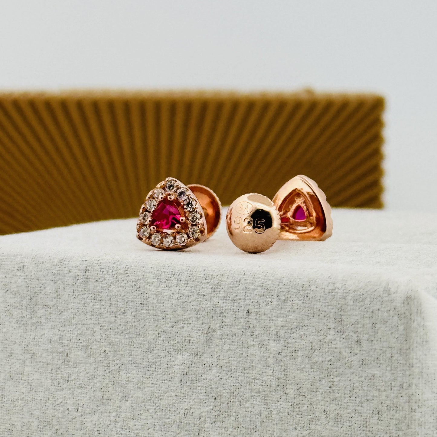 Rose-tone 925 Sterling Silver Stud Earrings With White AD Stones