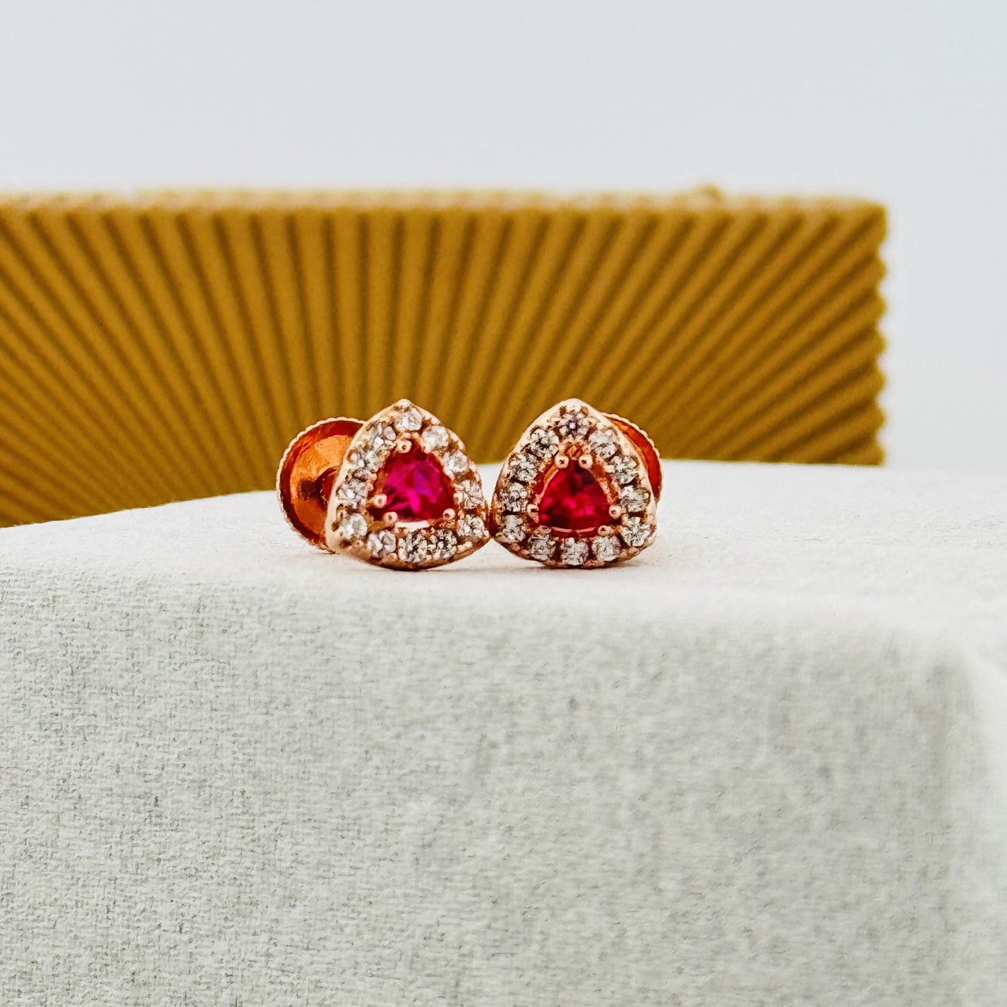 Rose-tone 925 Sterling Silver Stud Earrings With White AD Stones