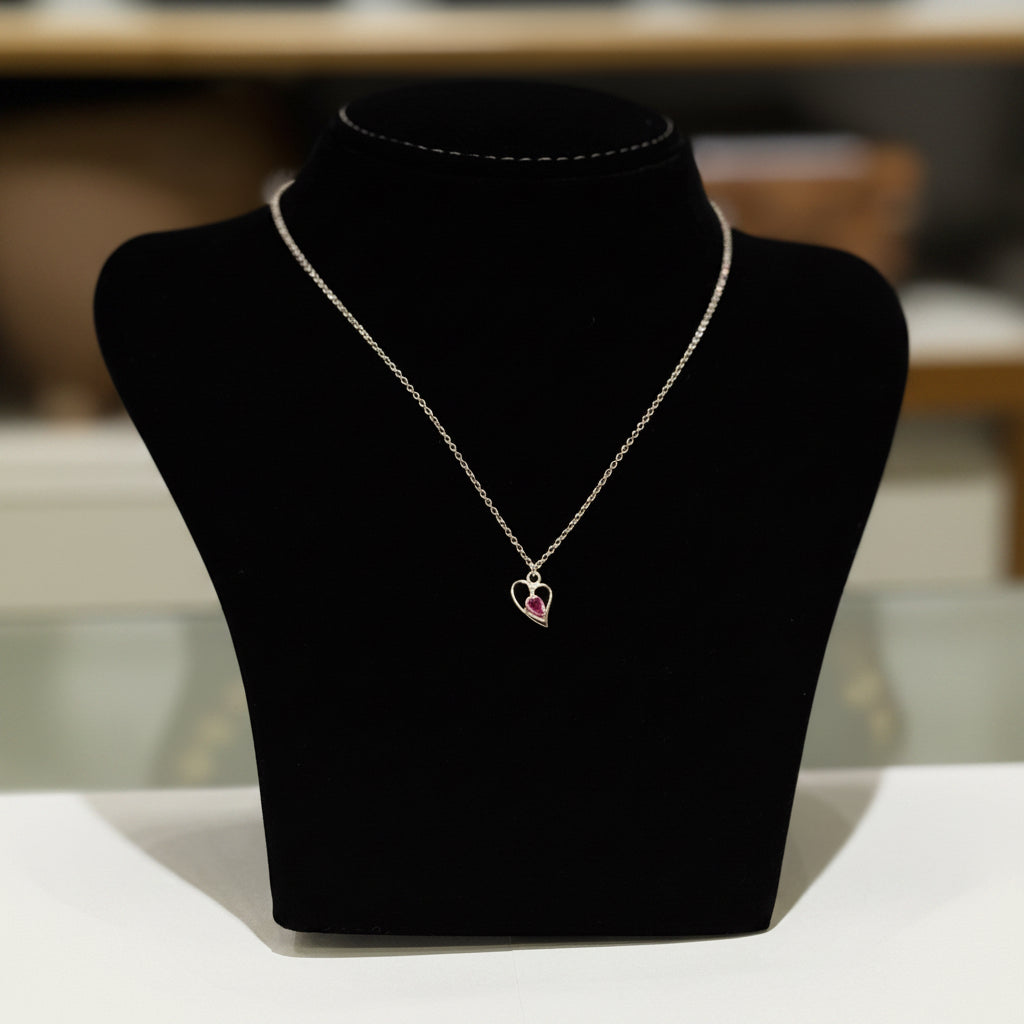 Pink Crystal Heart 925 Silver Pendant Necklace