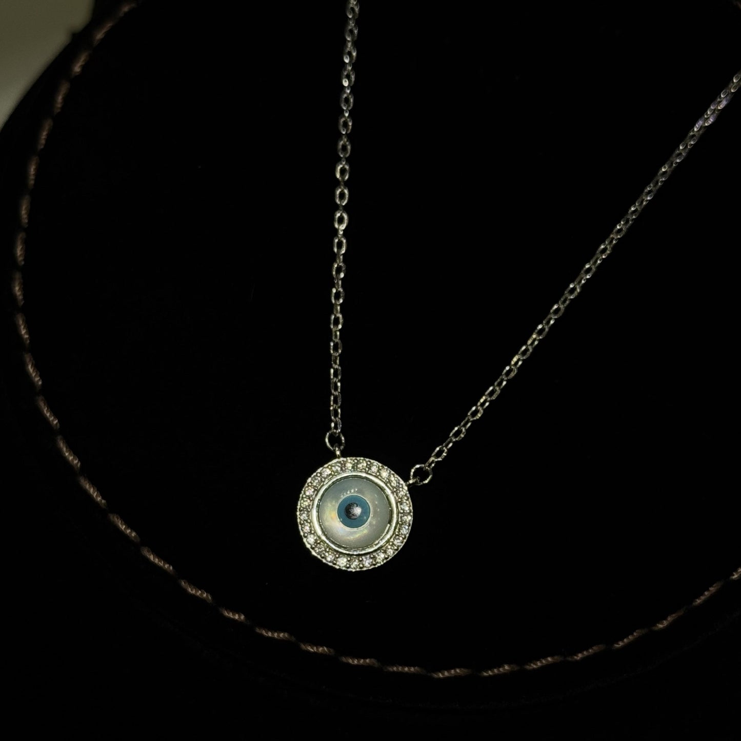 White AD Evil Eye 925 Silver Pendant Necklace