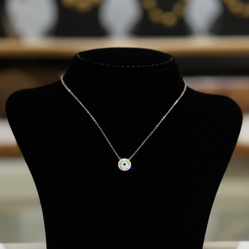 White AD Evil Eye 925 Silver Pendant Necklace