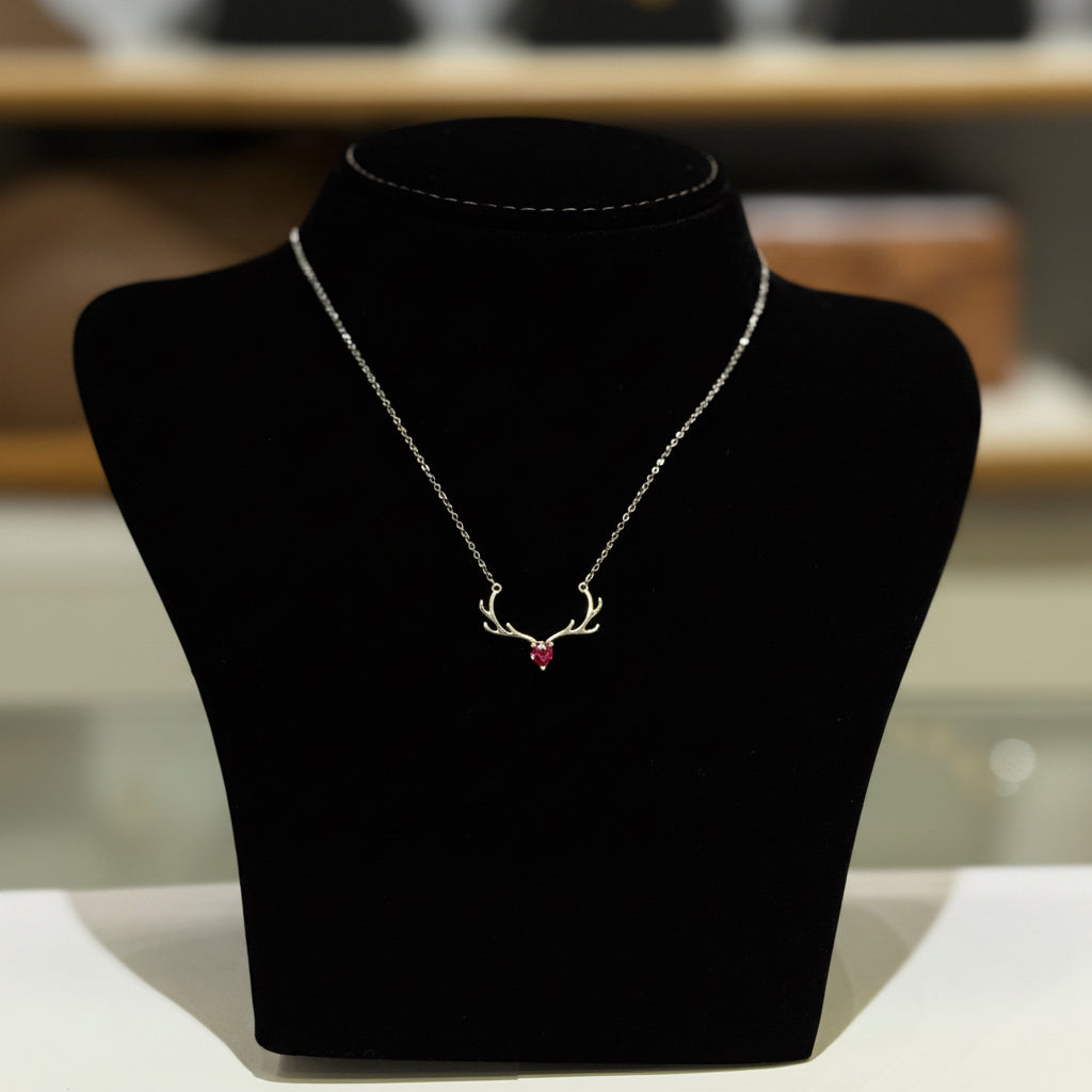 Red AD Stone 925 Silver Pendant Necklace