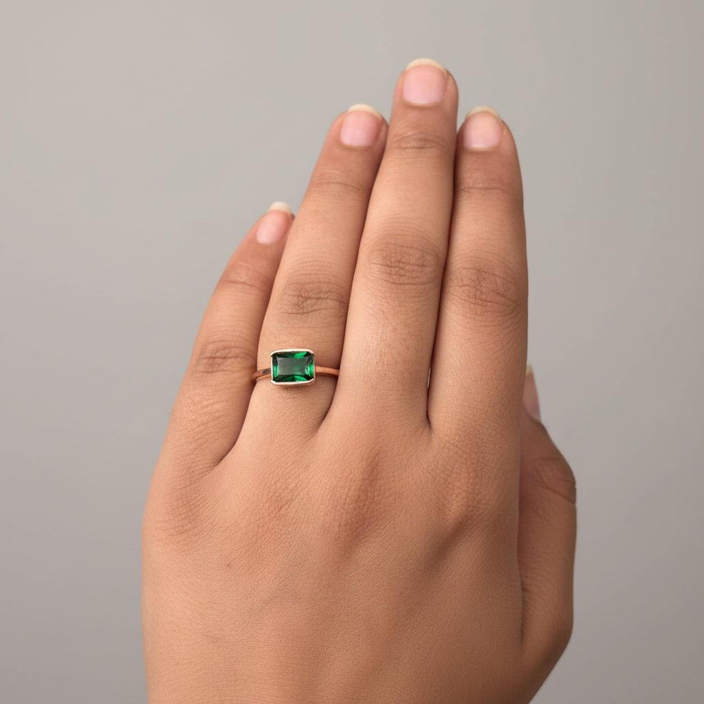 Rings - Rose-Tone 925 Sterling Silver Green AD Stone Italian Women's Ring - Topco Silver