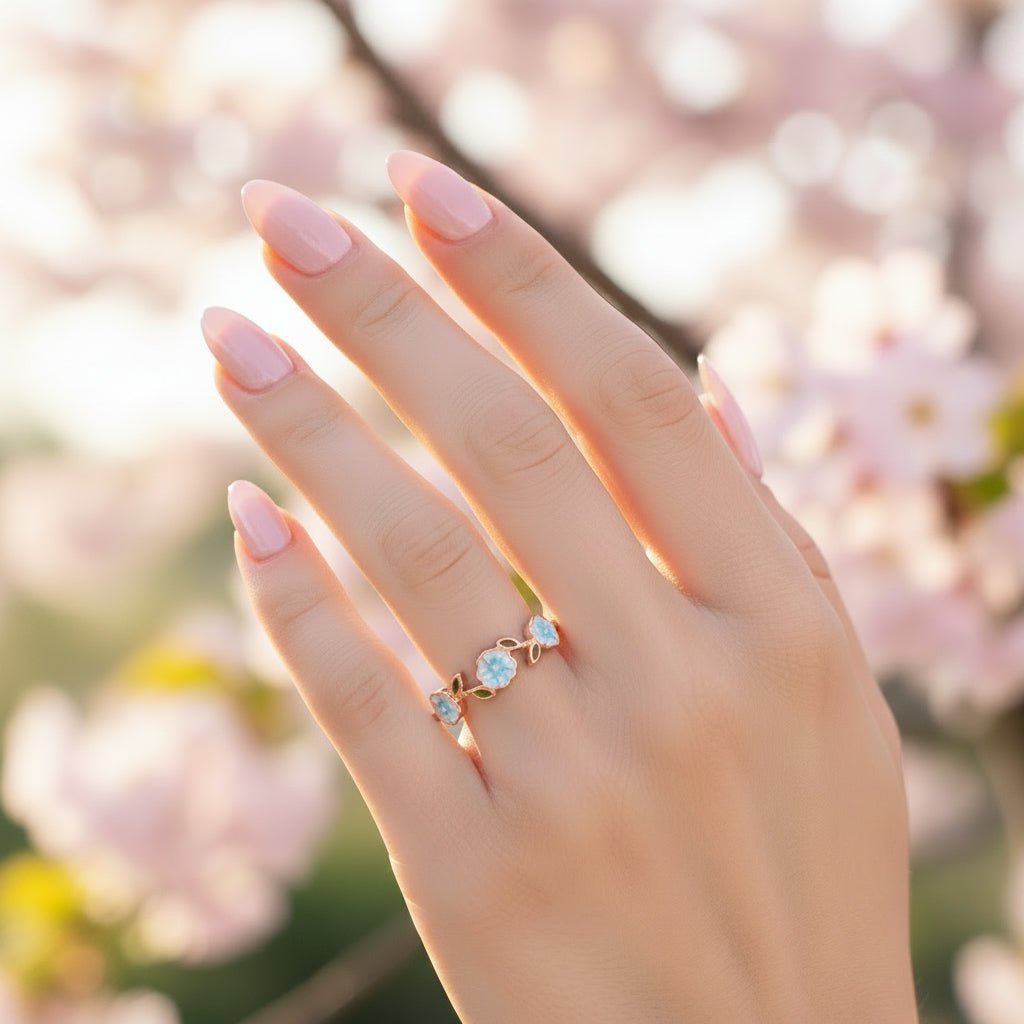 Rings - Rose-Tone 925 Sterling Silver White, Green & Blue Enamel Floral Women's Italian Ring - Topco Silver