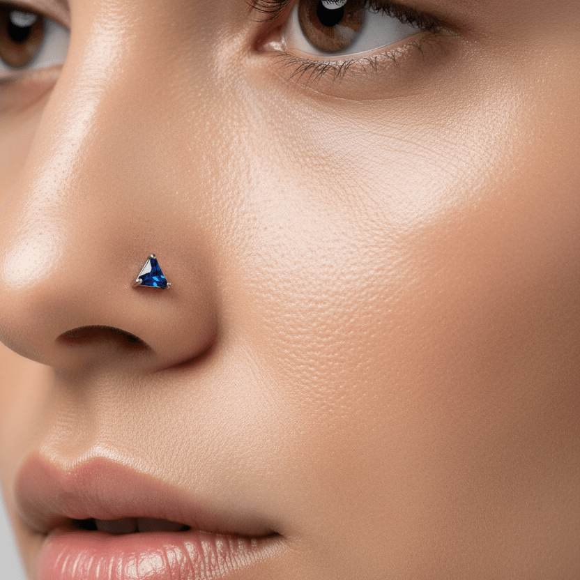 Nose Pin - Blue AD Stone Nose Pin | 925 Sterling Silver Single Stone Nose Stud - Topco Silver