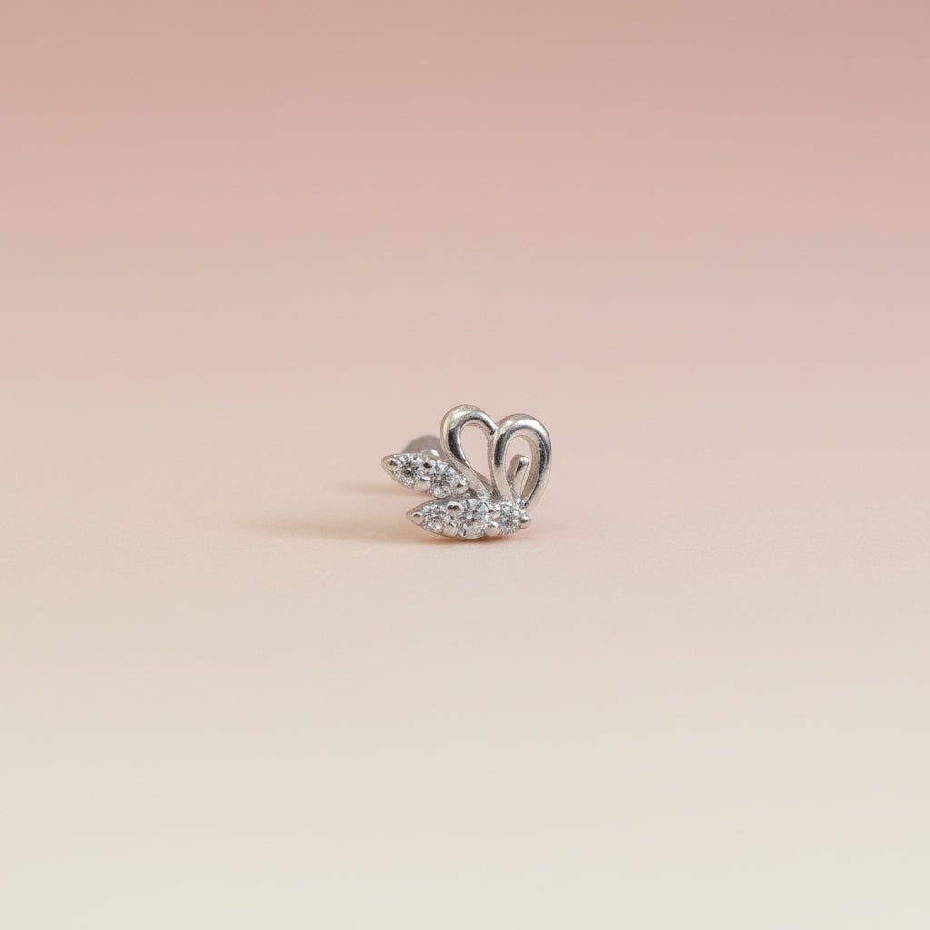 Elegant Heart White AD Stone 925 Sterling Silver Nose Pin