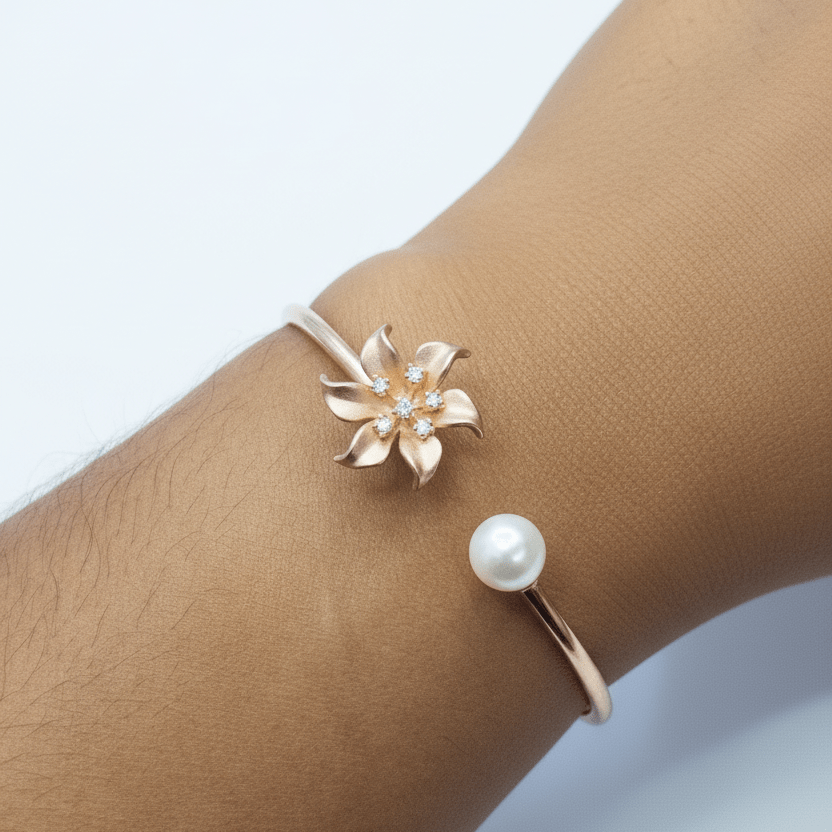 Enhanced Pearl Flower Bangle Image 1