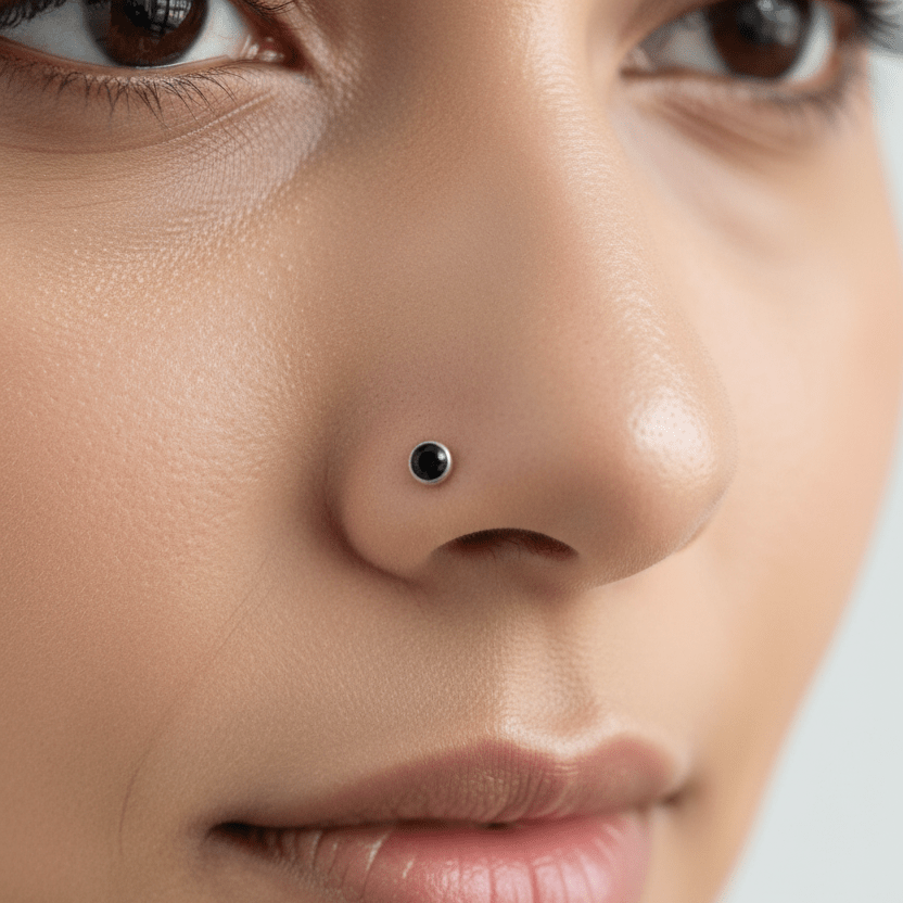 Nose Pin - Fair 925 Sterling Silver Black AD Stone Minimal Women's Nose Pin - Topco Silver