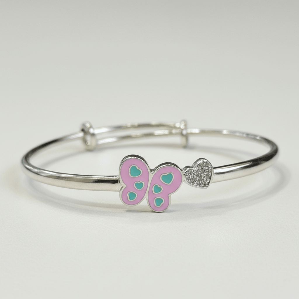 Bangles - Enamel Glow White AD Stone 925 Sterling Silver Kids' Adjustable Bangle - Topco Silver
