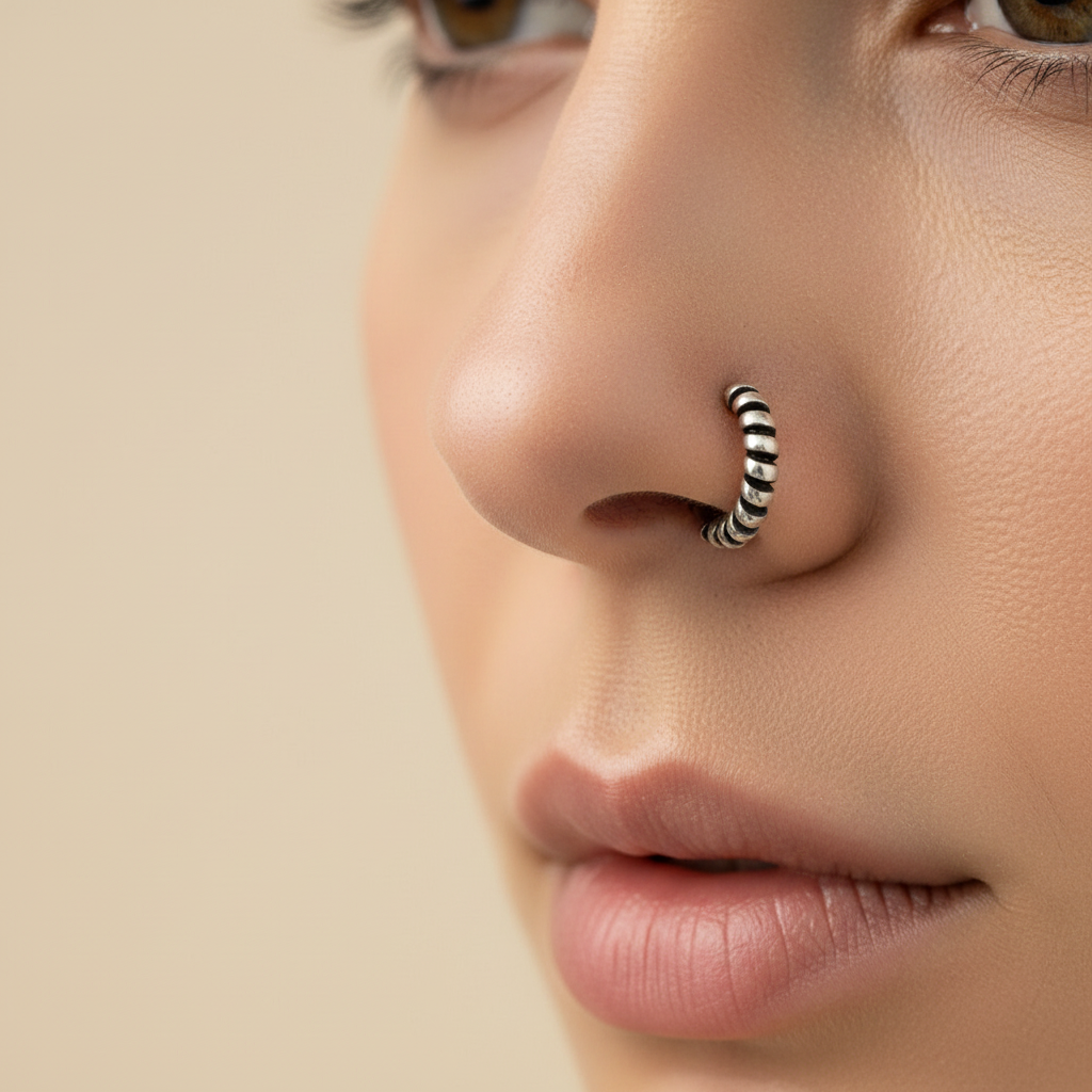 Oxidized Silver Nose Hoop - Worn on Nose