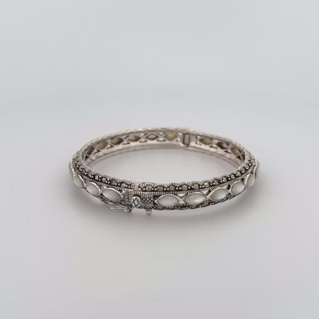 Timeless Charm – Karwar Oxidized Silver Bangle with Moonstone and Pyrite