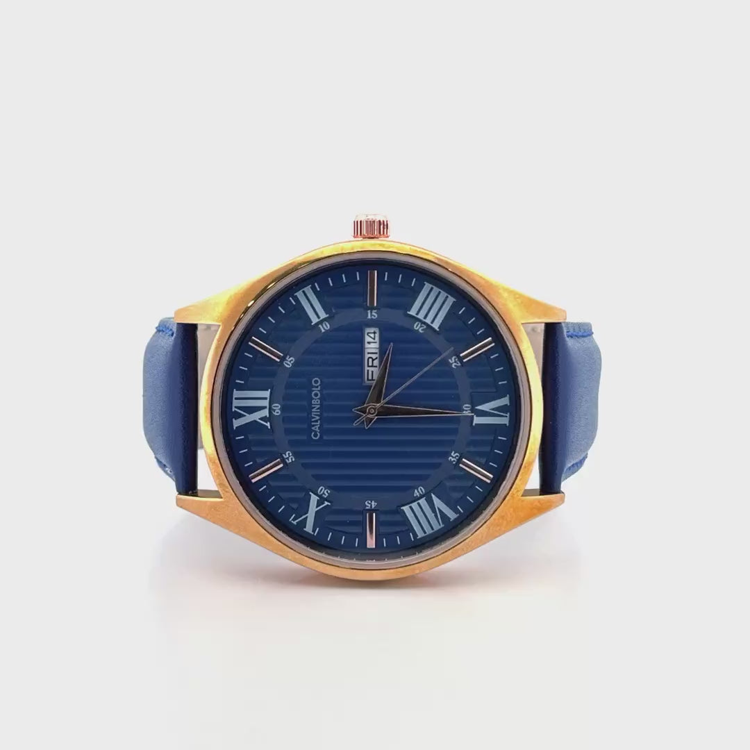 Calvin Bolo men Navy Blue Watch | Premium Leather Strap & Multifunction Dial