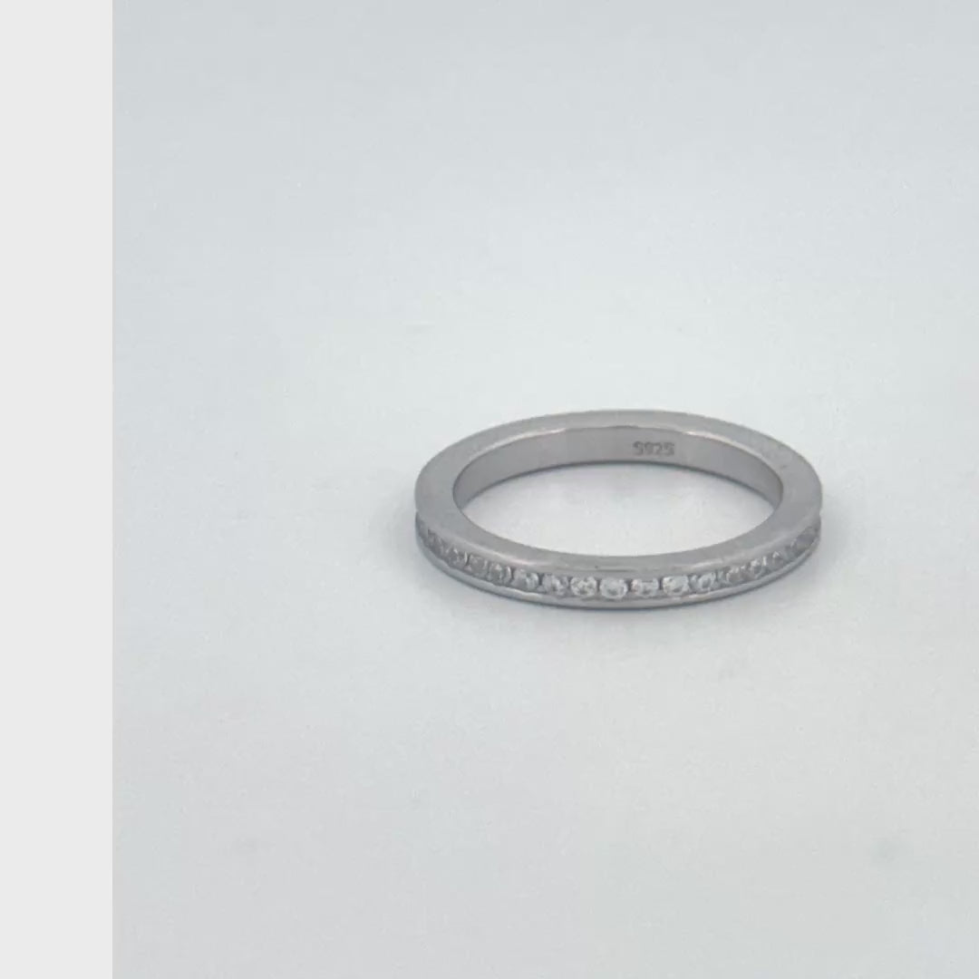 White Stone Sterling Silver Eternity Ring | Sleek Rhodium Finish