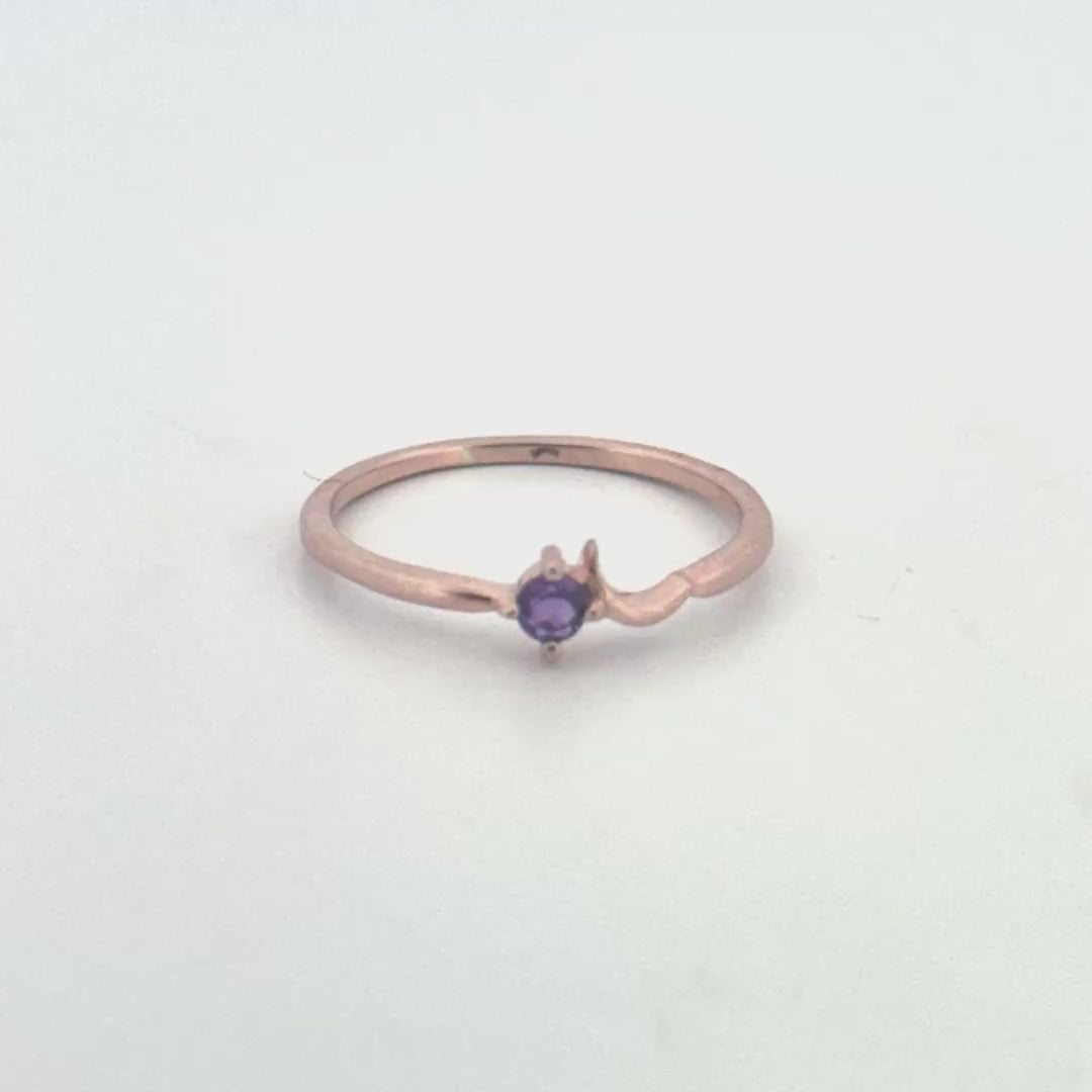 Amethyst Silver Ring with Rose Finish – Elegant Single Stone Design for Women