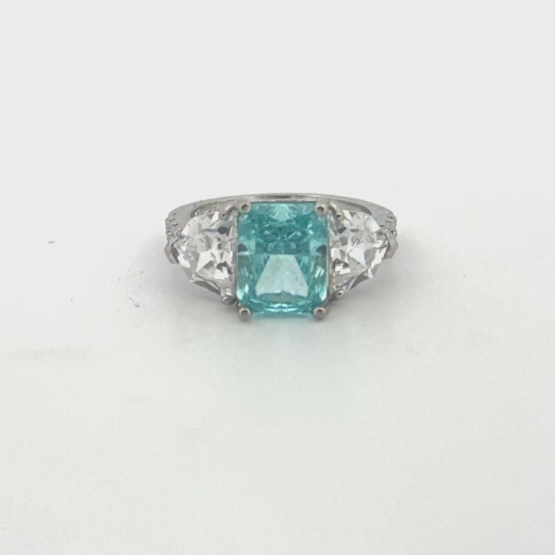 Blue Stone Ring in Silver | Luxury Rhodium Cocktail Ring for Women
