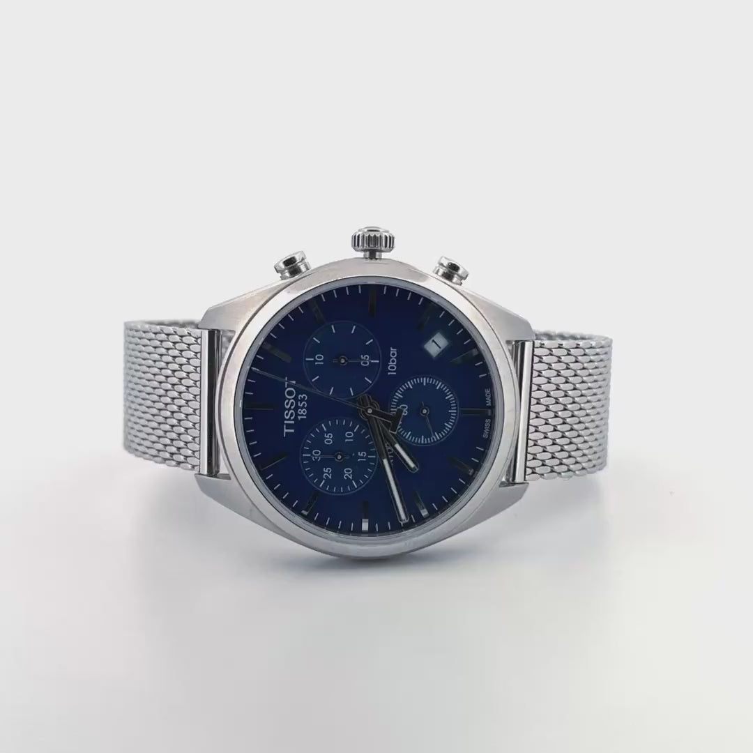 Tissot Blue Dial Watch | Swiss Chronograph with Milanese Mesh Bracelet