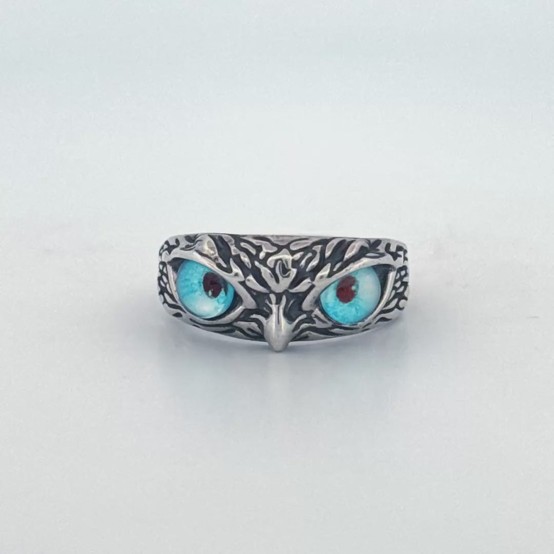 Silver Owl Ring in 925 Sterling Silver | Adjustable Owl Eye Ring for Men