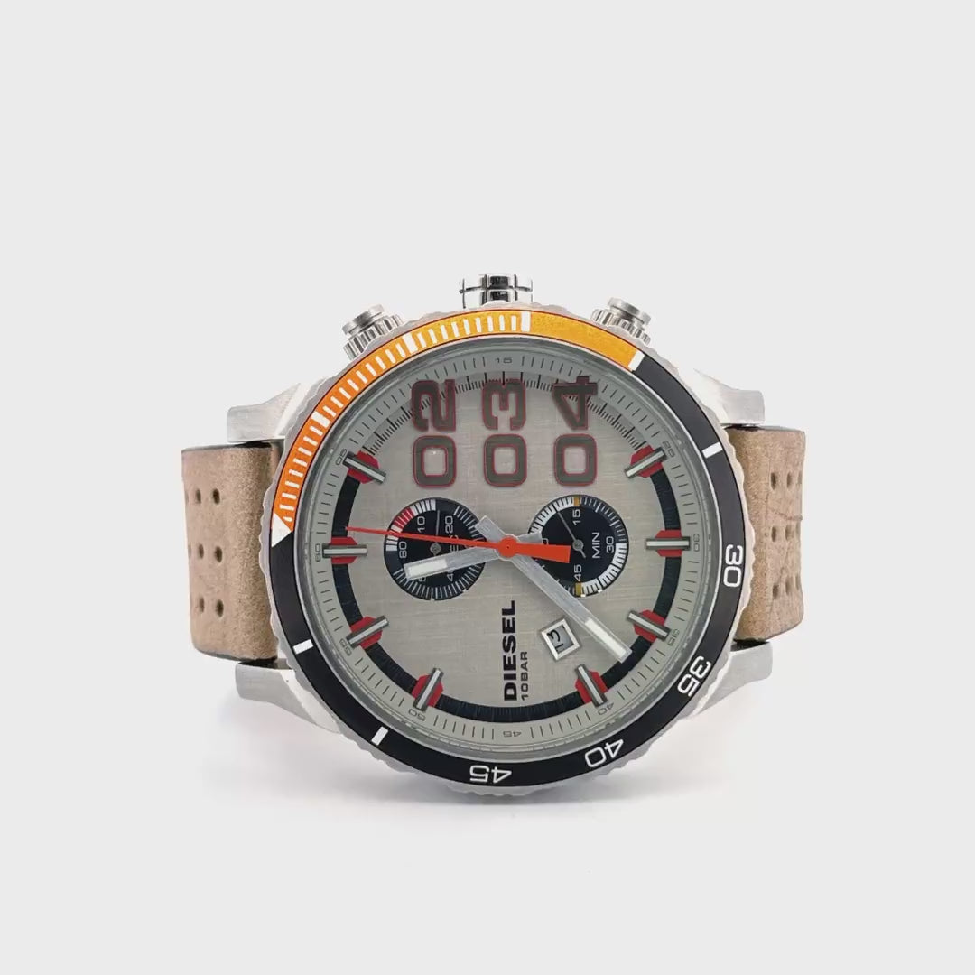Diesel Mega Chief Watch | Oversized Chronograph with Racing-Style Leather Strap