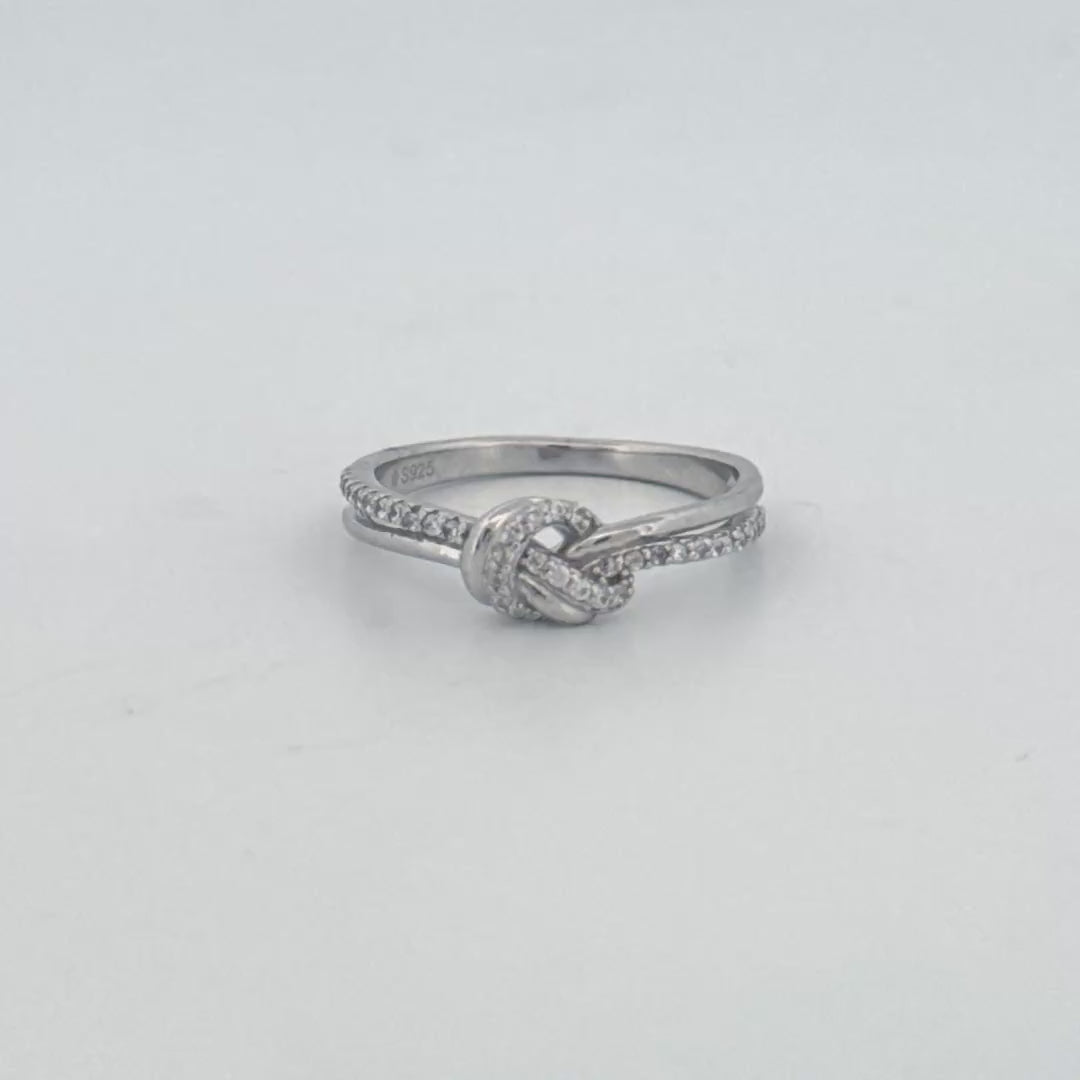 Sterling Silver Knot Ring | Rhodium-Plated with Micro AD Stones
