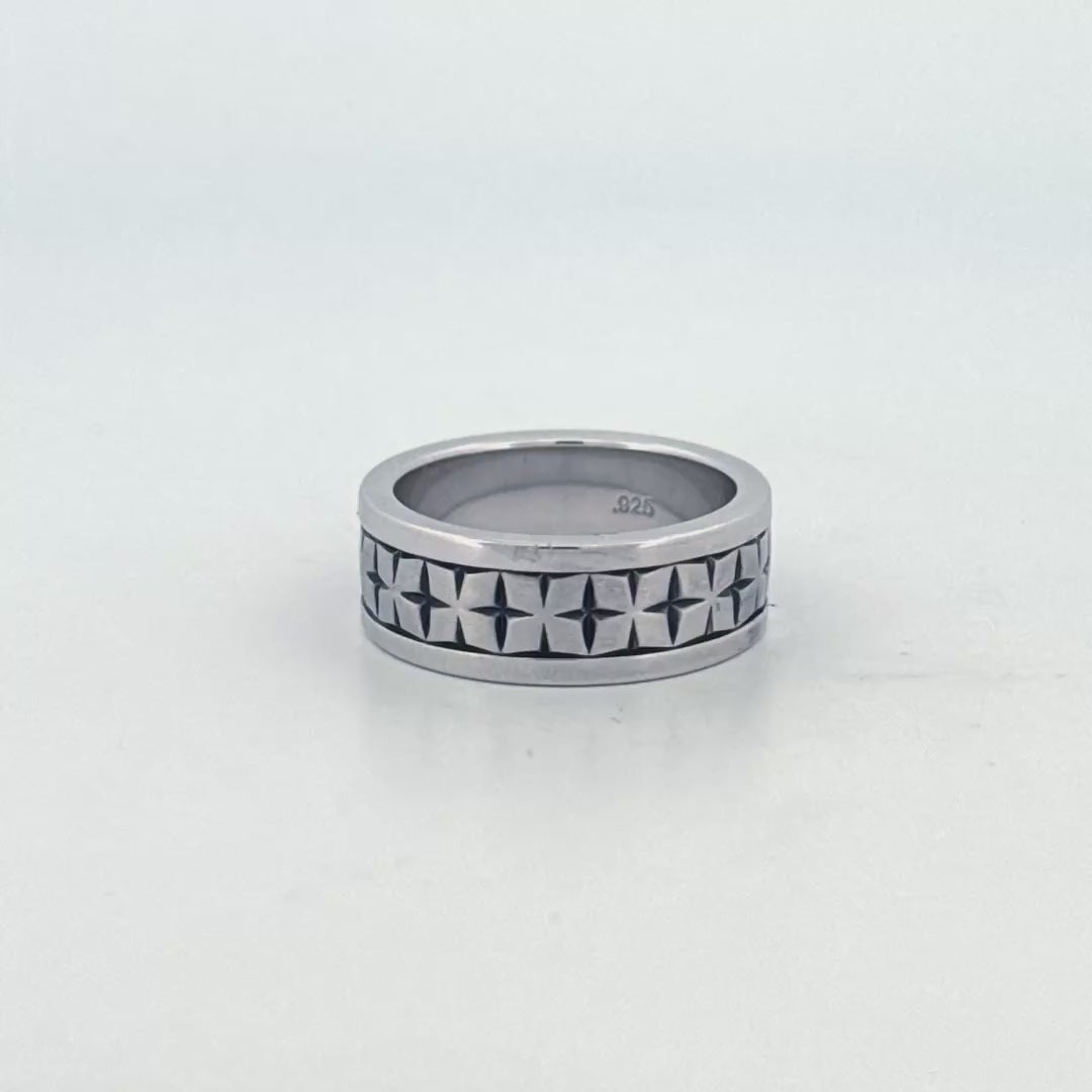 Men's Cross Band Ring | Oxidized and Rhodium Silver Bold Ring