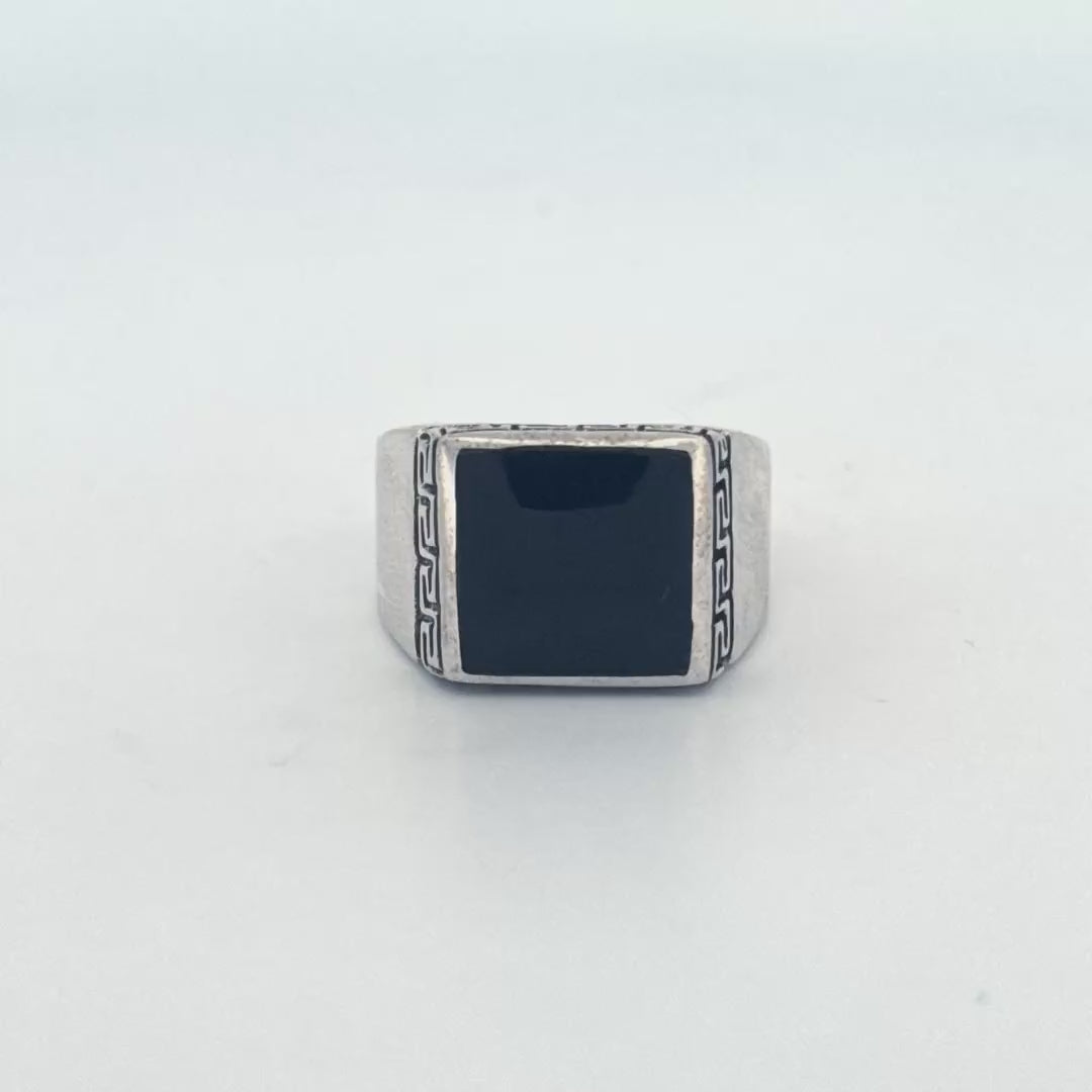 Black Enamel Silver Ring for Men | Stylish Italian Rhodium-Plated Band