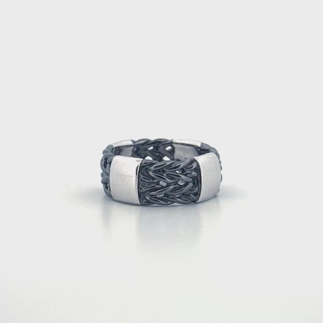 Black Silver Ring for Men | Woven Band Sterling Silver Braided Design