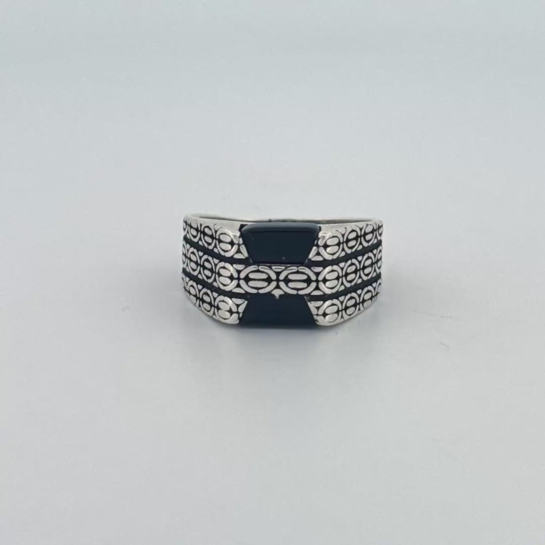 Black Stone Silver Ring for Men | Handcrafted Navabi Turkish Oxidised Ring