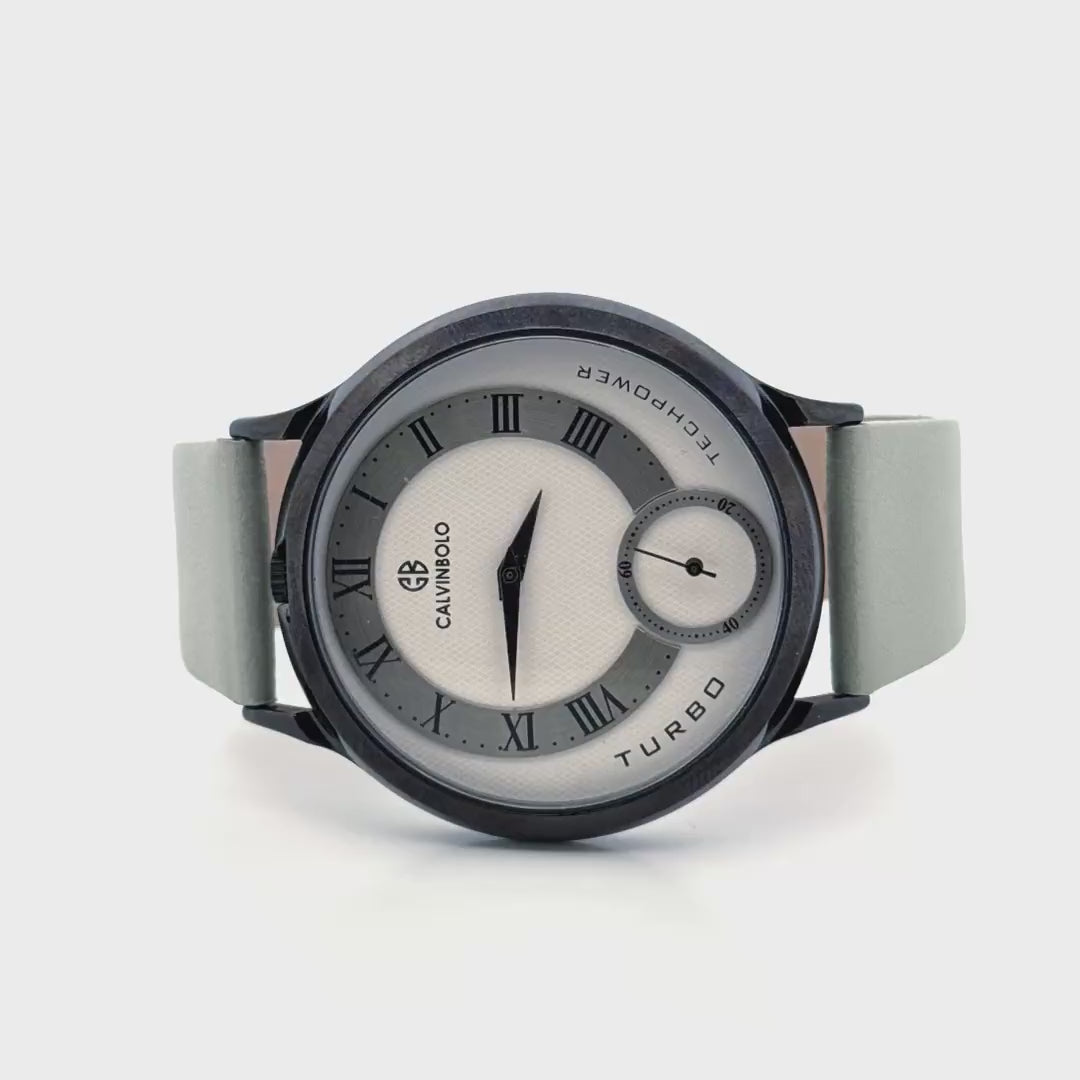 Calvin Bolo Watch | Avant-Garde Asymmetrical Men's Designer Watch with Gray Leather Strap