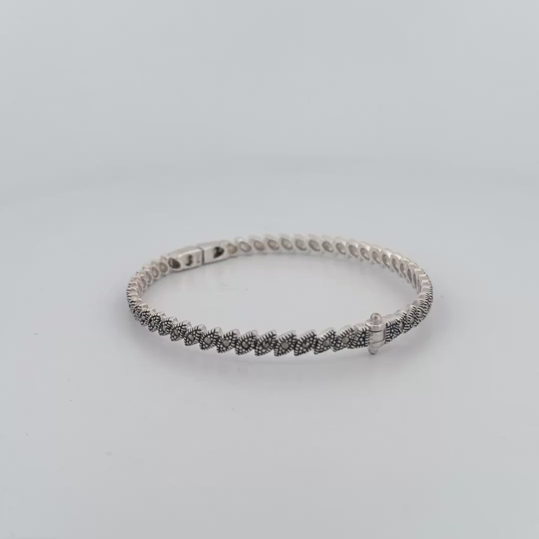 Traditional Silver Bangle | Antique Oxidized Silver with Radiant Pyrite