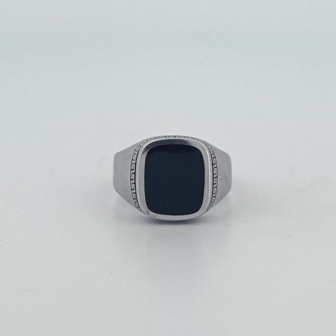 Men's Silver Band Ring | Rhodium-Plated Italian Design with Bold Black Enamel Detailing