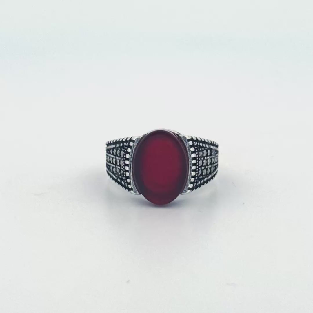 Antique Silver Ring for Men | Black Stone and Pyrite Statement Ring