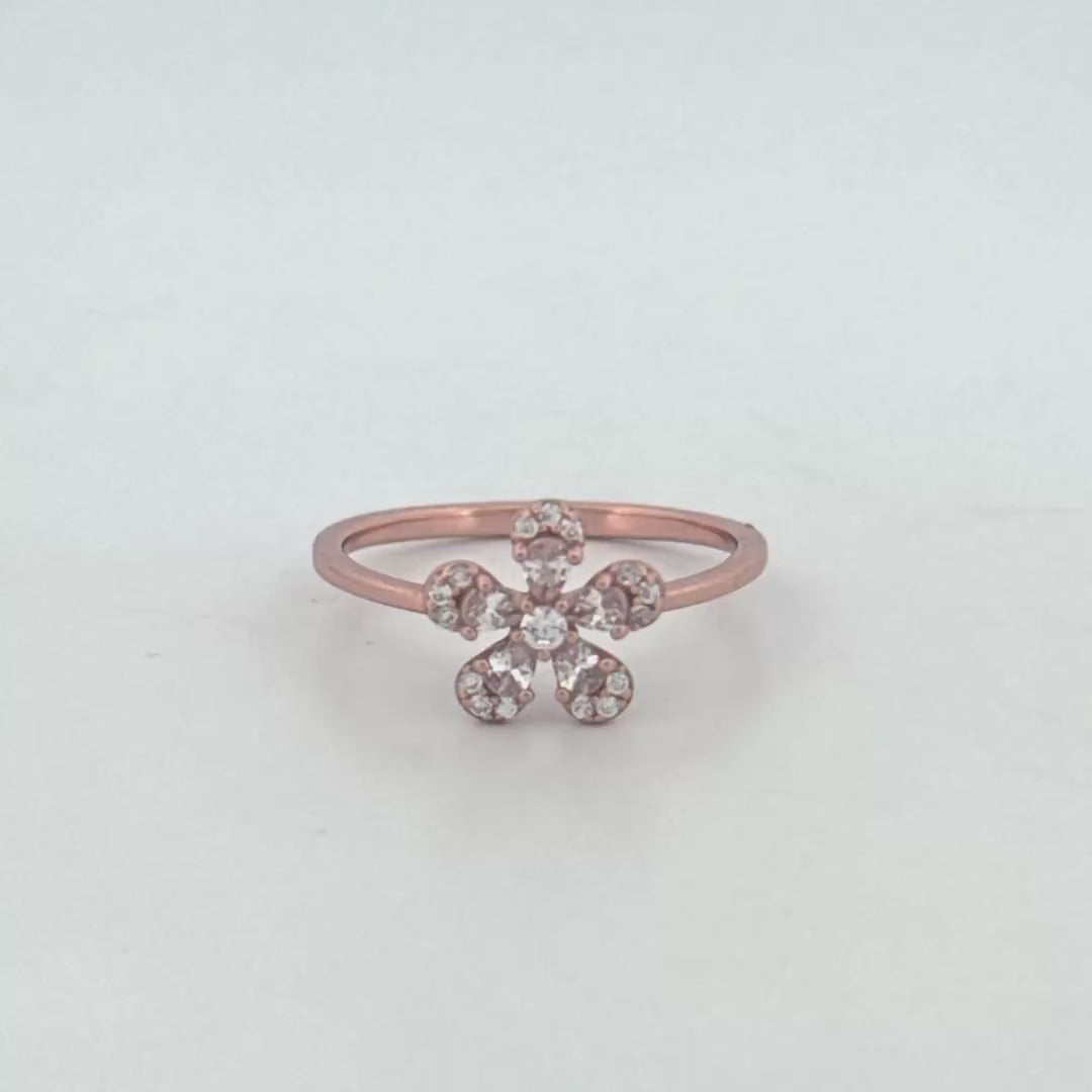 925 Silver Flower Ring | Delicate Rose Silver Floral Ring with White AD Stones